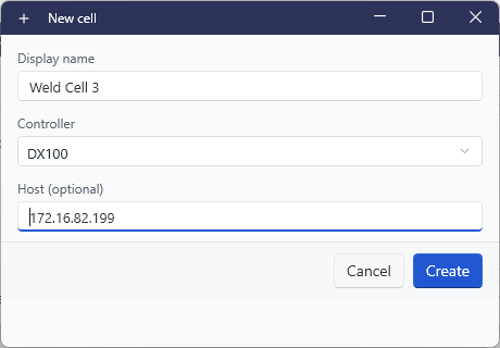 New cell dialog for Weld Cell 3