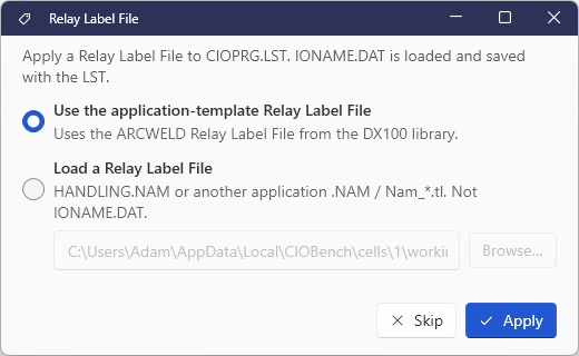Relay Label File dialog