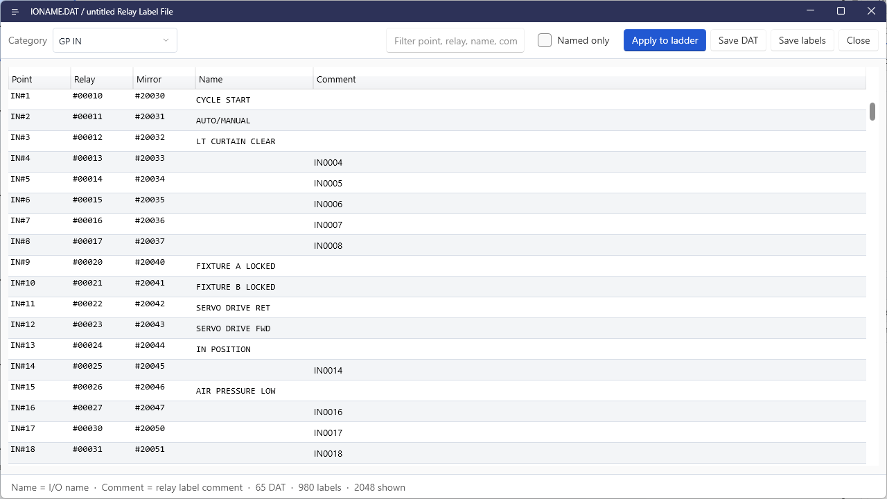 I/O name editor