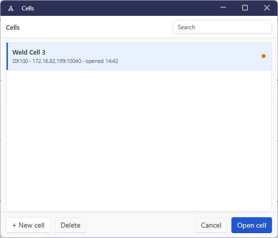 Cells dialog listing Weld Cell 3